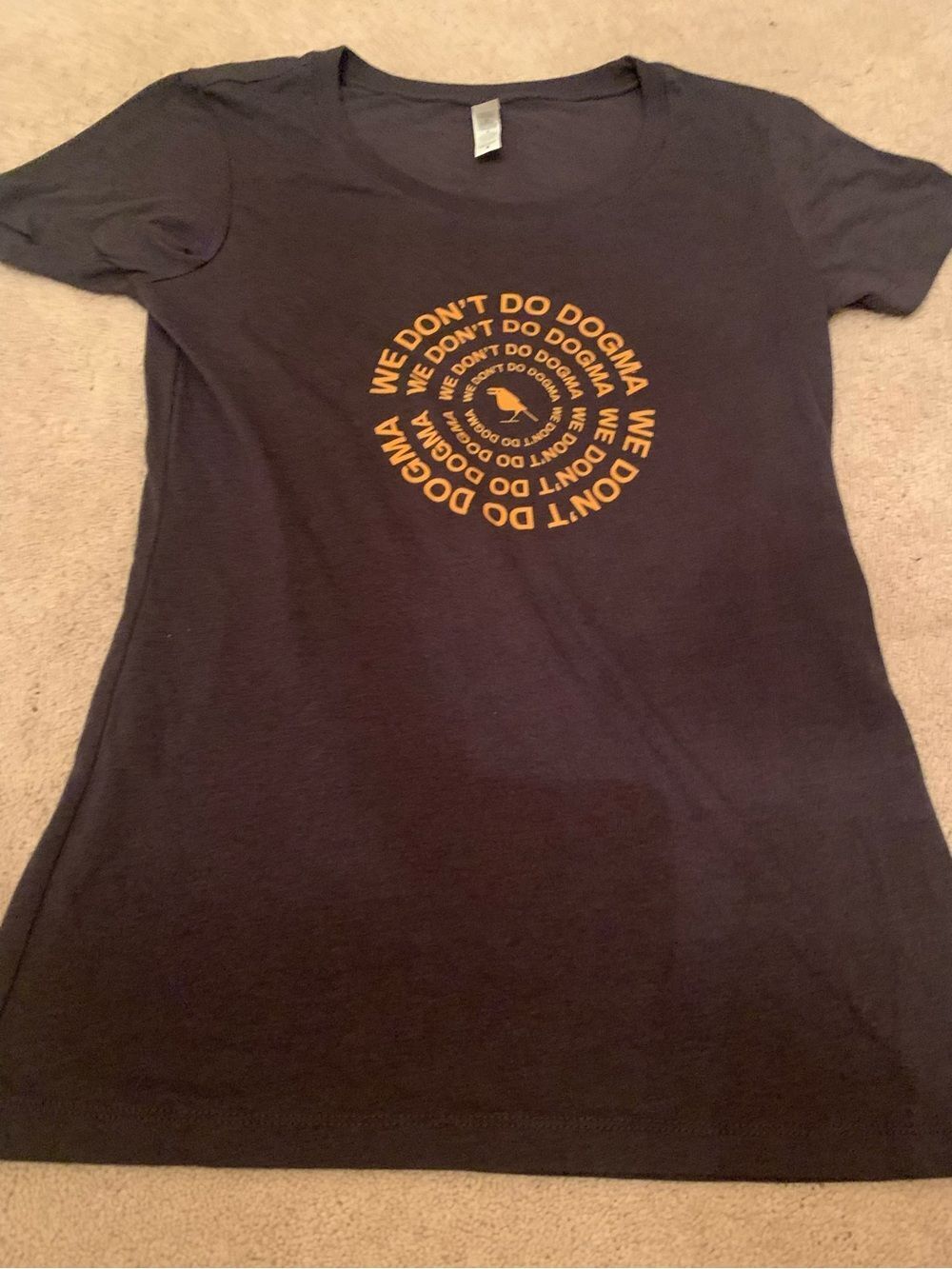 The Luckiest Club Black Graphic Tee with Yellow 'We Don't Do Dogma' Print